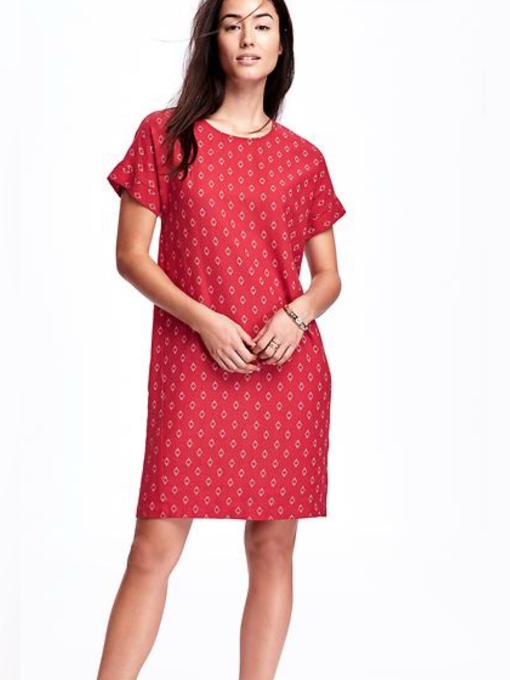 Old Navy Red Diamond-Print Midi Shift Dress